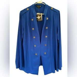 NWT Anthony Originals Gold Button Trim Military Blazer‎ Jacket Women Size Large